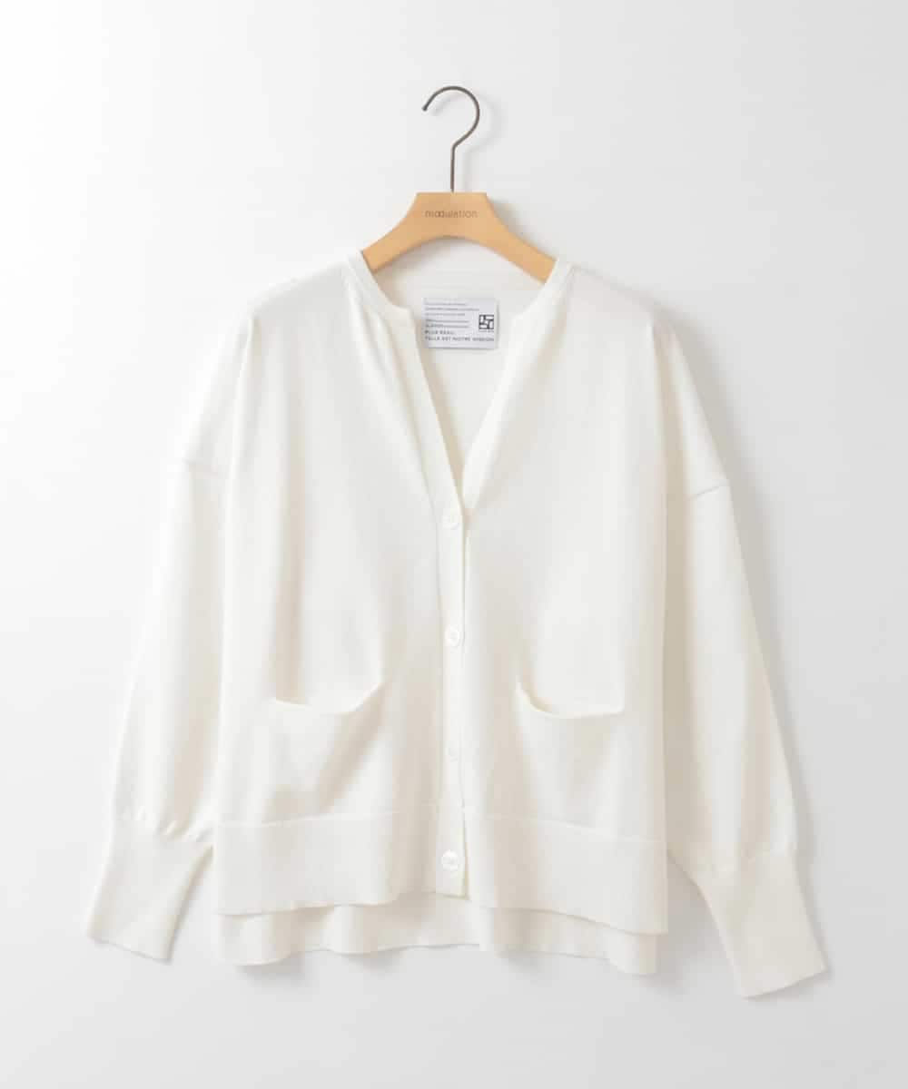 ZMSEE01140 al'aise modulation(アレーズモジュレーション) スキッパークルーネックカーディガン ホワイト