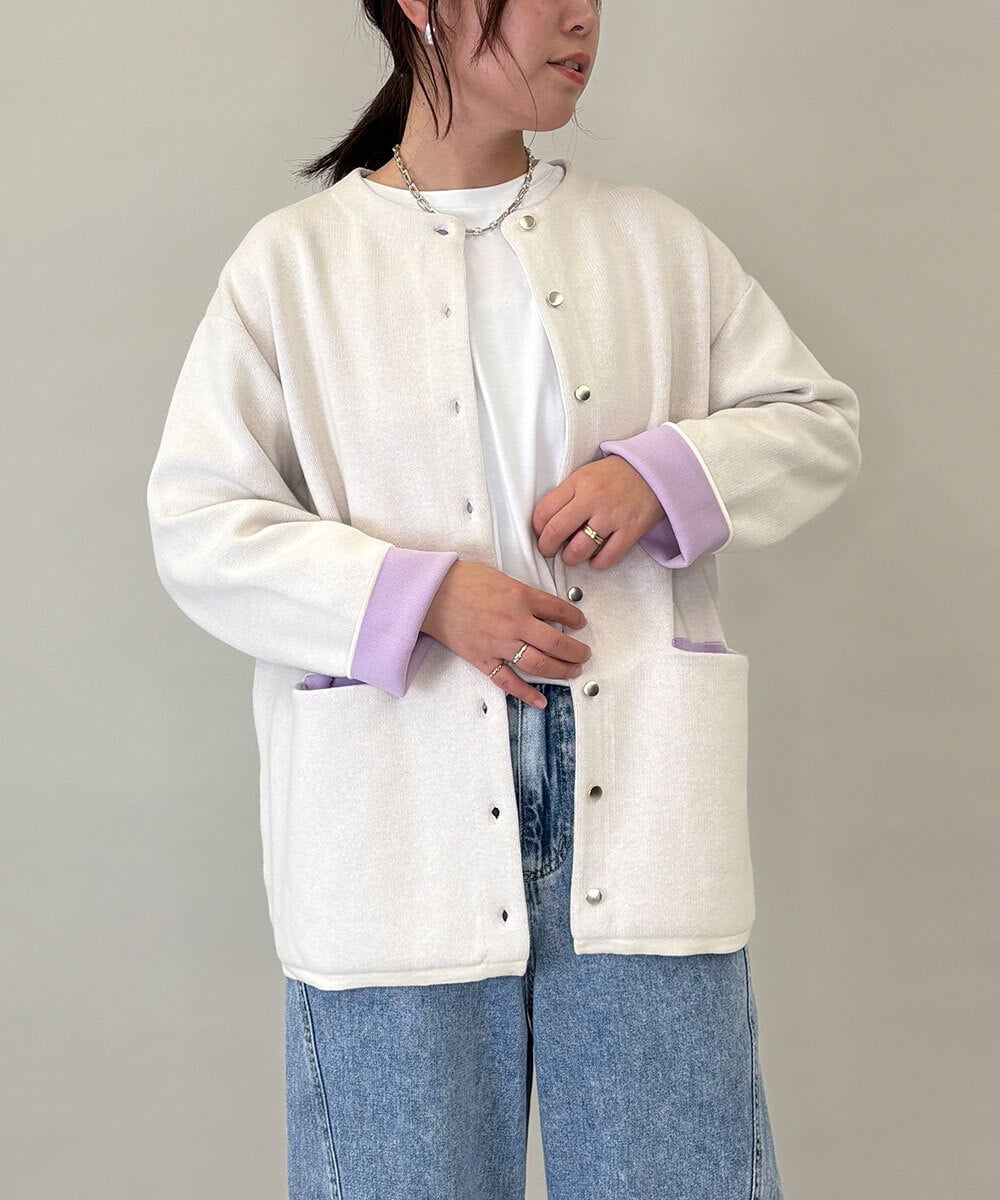 ZMSEE02128 al'aise modulation(アレーズモジュレーション) 【洗える】ダブルフェイス配色ニットカーディガン アイボリー