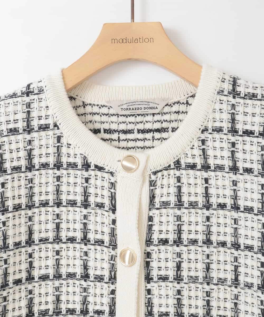 ZMSEE04180 al'aise modulation(アレーズモジュレーション) ツイードコットンカーディガン アイボリー