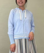 ZMSGE13140 al'aise modulation(アレーズモジュレーション) 【洗える】配色ラメボーダーフーディーニットパーカー ライトブルー