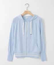 ZMSGE13140 al'aise modulation(アレーズモジュレーション) 【洗える】配色ラメボーダーフーディーニットパーカー ライトブルー