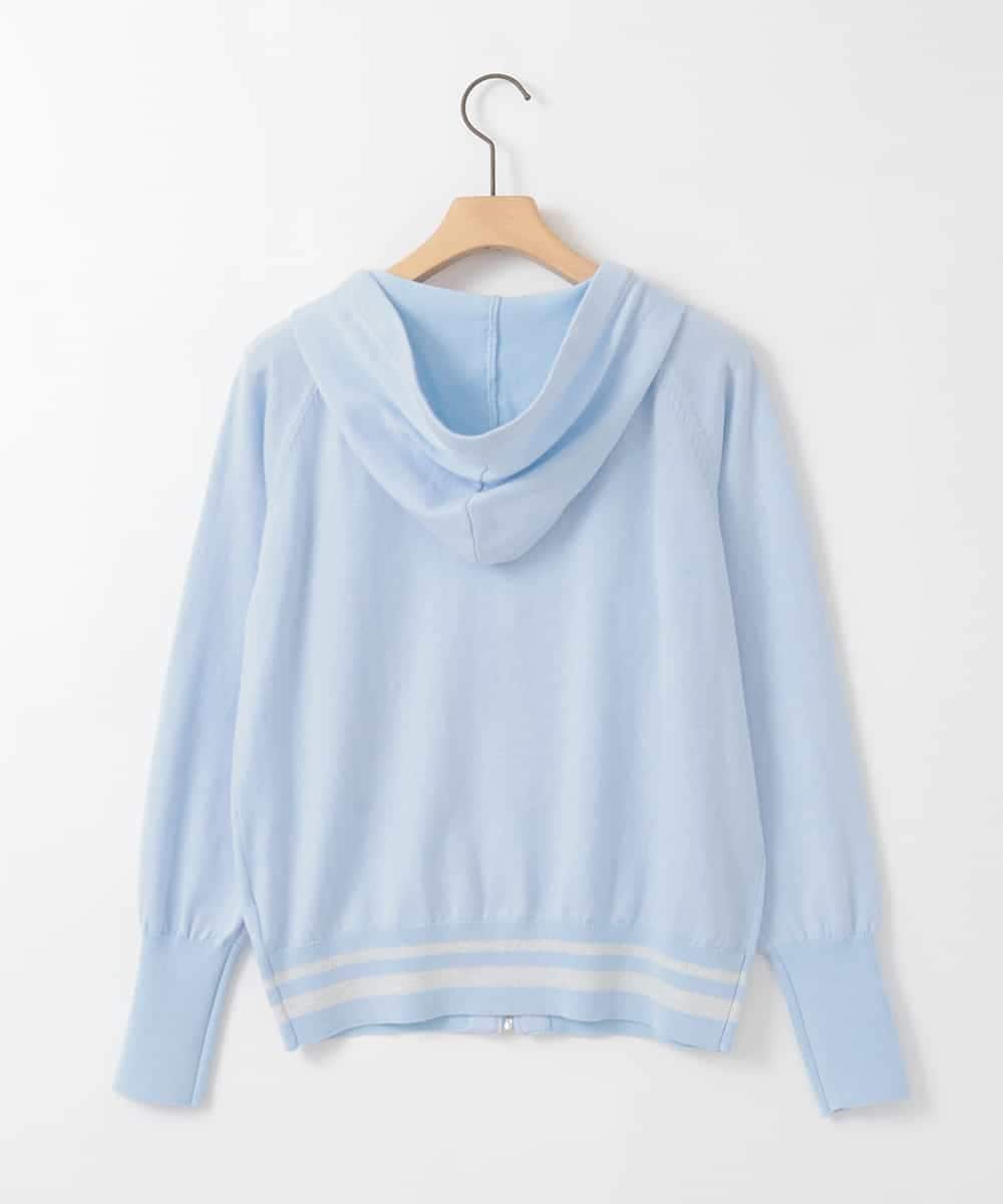 ZMSGE13140 al'aise modulation(アレーズモジュレーション) 【洗える】配色ラメボーダーフーディーニットパーカー ライトブルー