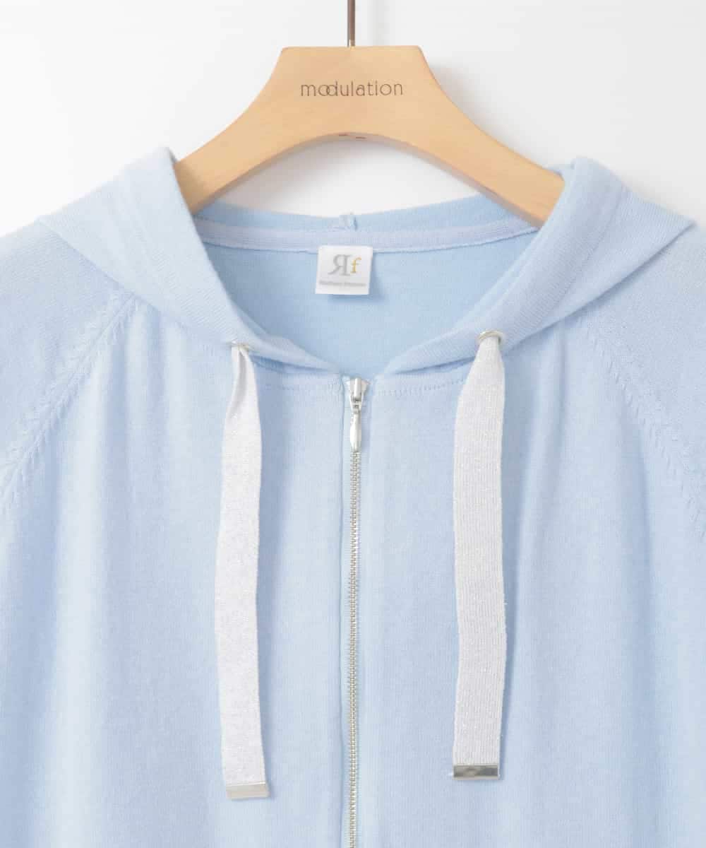 ZMSGE13140 al'aise modulation(アレーズモジュレーション) 【洗える】配色ラメボーダーフーディーニットパーカー ライトブルー