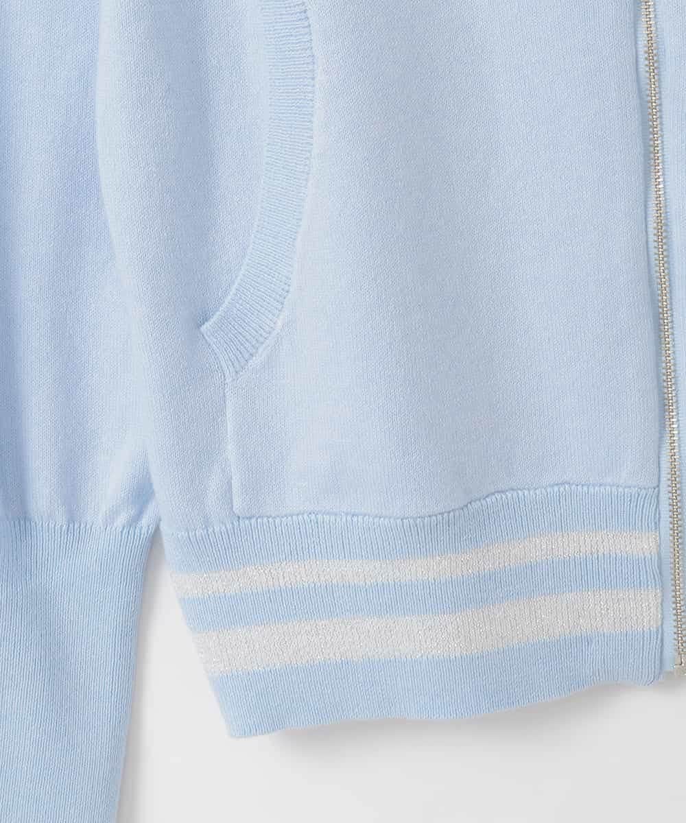 ZMSGE13140 al'aise modulation(アレーズモジュレーション) 【洗える】配色ラメボーダーフーディーニットパーカー ライトブルー
