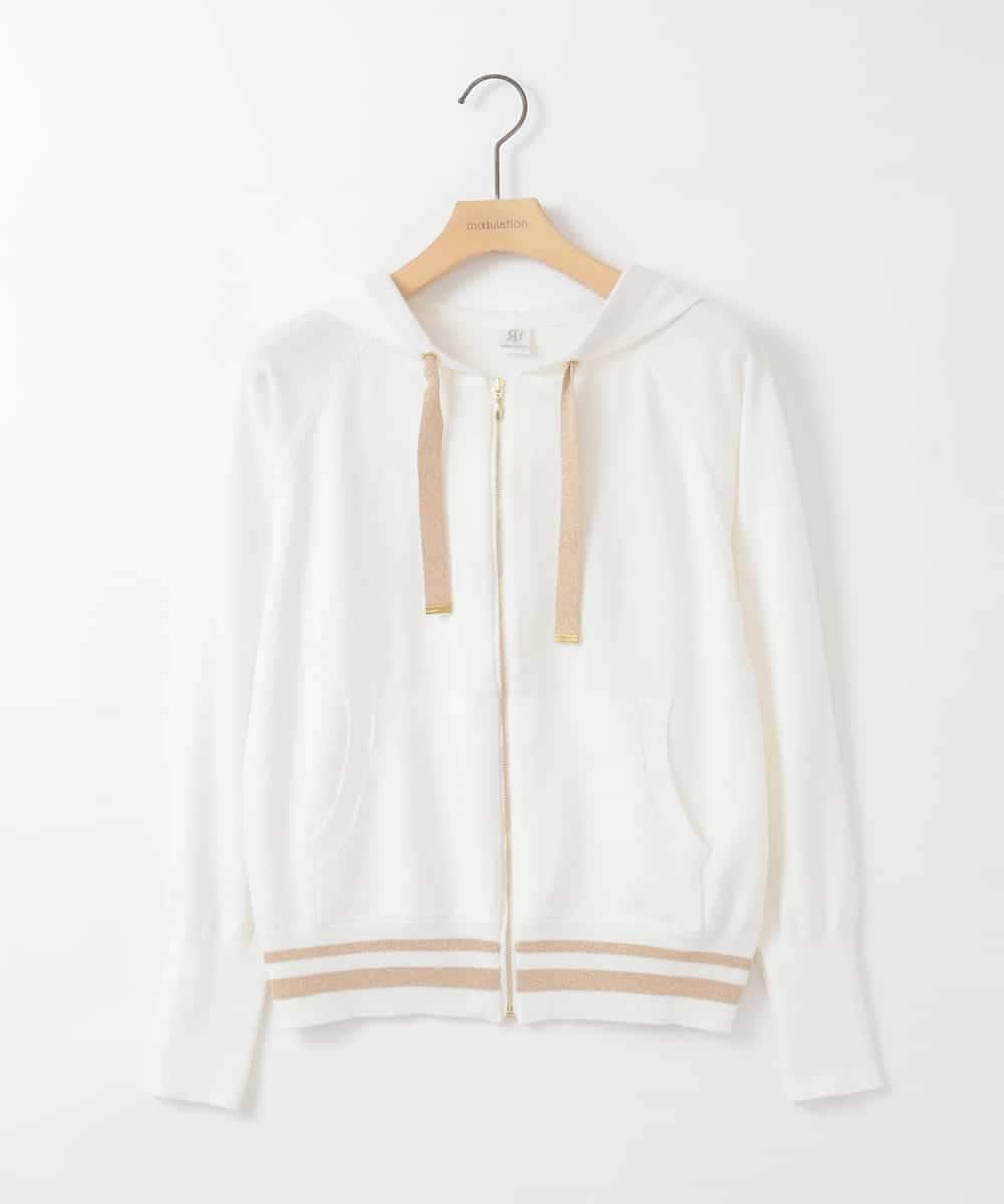 ZMSGE13140 al'aise modulation(アレーズモジュレーション) 【洗える】配色ラメボーダーフーディーニットパーカー アイボリー
