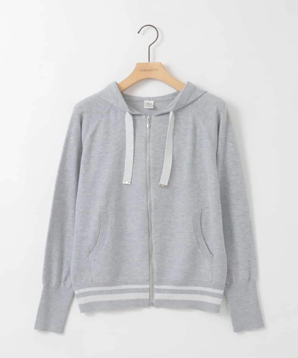 ZMSGE13140 al'aise modulation(アレーズモジュレーション) 【洗える】配色ラメボーダーフーディーニットパーカー ライトグレー