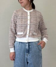 ZMSGE14150 al'aise modulation(アレーズモジュレーション) 【洗える】MIXファンシーツイードカーディガン ピンク