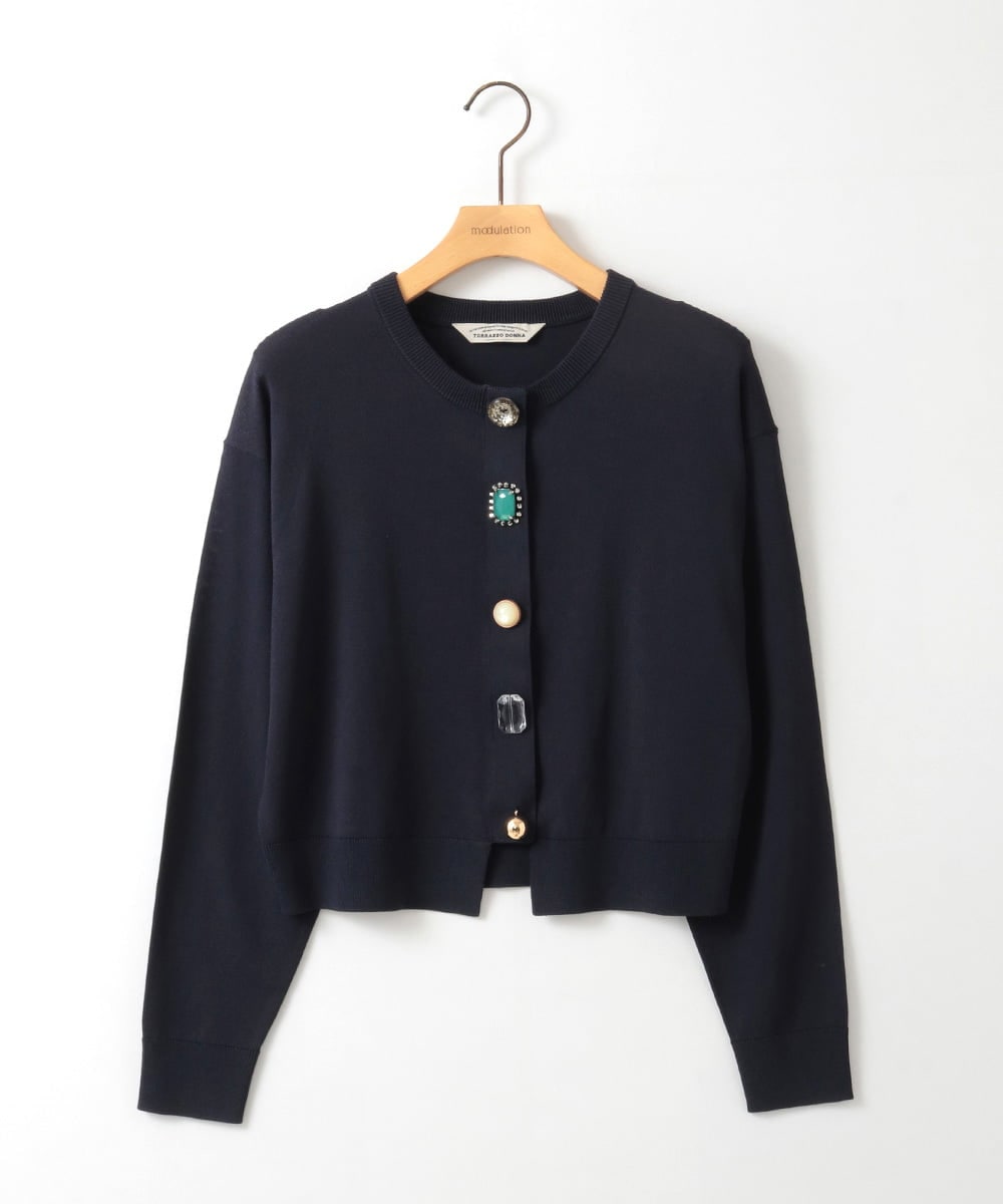 ZMSGE15170 al'aise modulation(アレーズモジュレーション) ビジューボタンニットカーディガン ネイビー