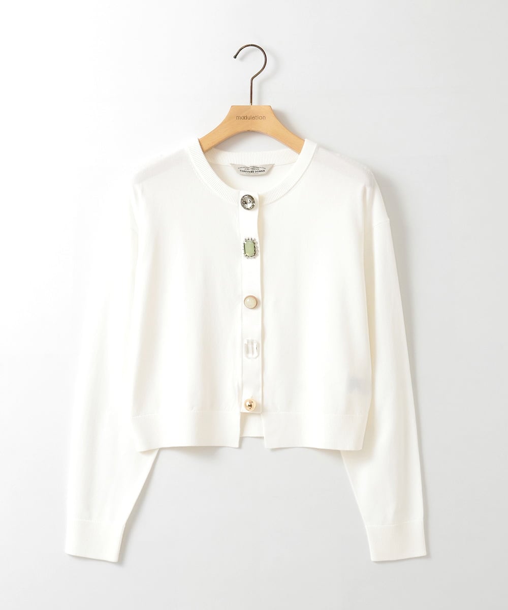 ZMSGE15170 al'aise modulation(アレーズモジュレーション) ビジューボタンニットカーディガン ホワイト