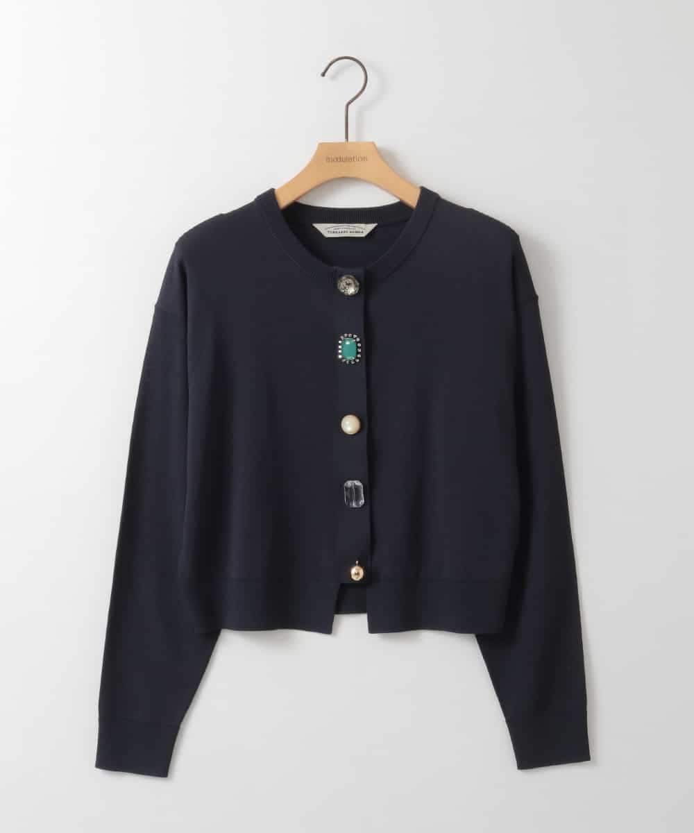 ZMSGE15170 al'aise modulation(アレーズモジュレーション) ビジューボタンニットカーディガン ネイビー
