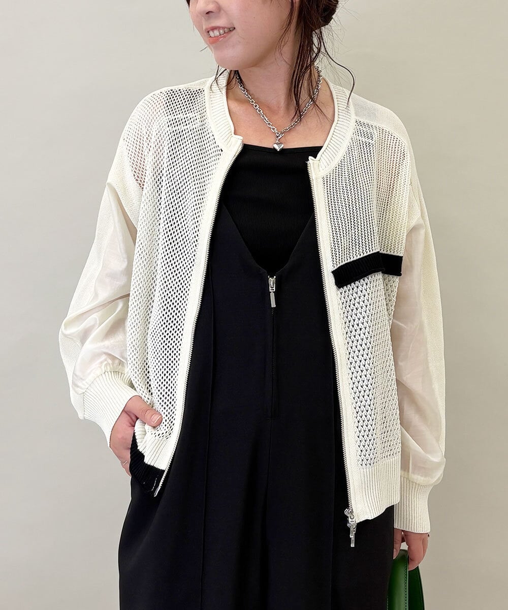 ZMSGE17128 al'aise modulation(アレーズモジュレーション) 配色デザインニットブルゾン アイボリー