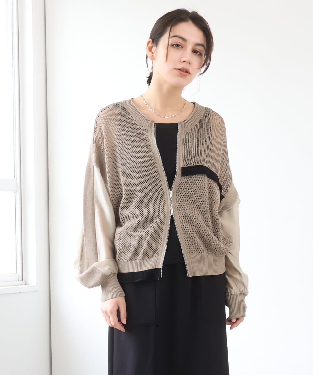 ZMSGE17128 al'aise modulation(アレーズモジュレーション) 配色デザインニットブルゾン ベージュ