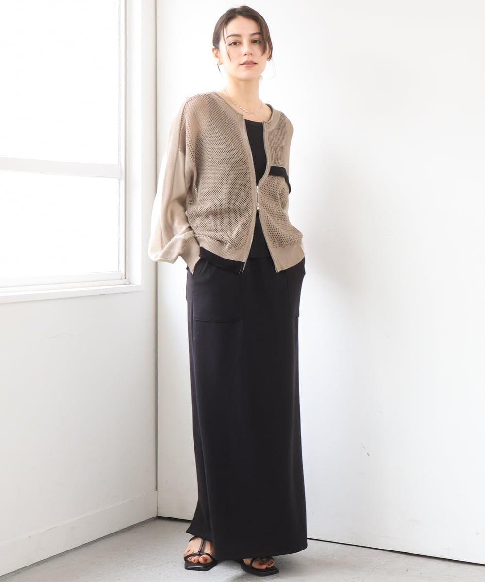 ZMSGE17128 al'aise modulation(アレーズモジュレーション) 配色デザインニットブルゾン ベージュ