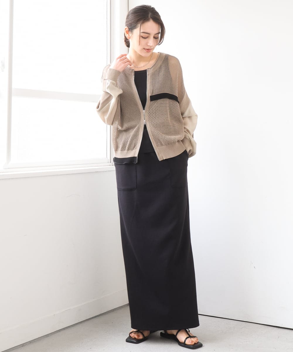 ZMSGE17128 al'aise modulation(アレーズモジュレーション) 配色デザインニットブルゾン ベージュ