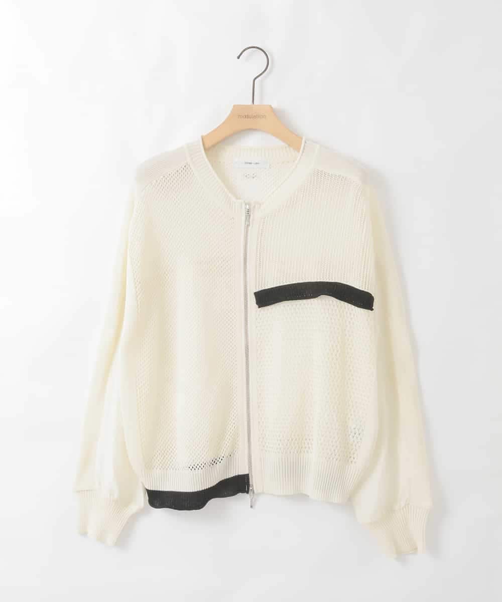 ZMSGE17128 al'aise modulation(アレーズモジュレーション) 配色デザインニットブルゾン アイボリー
