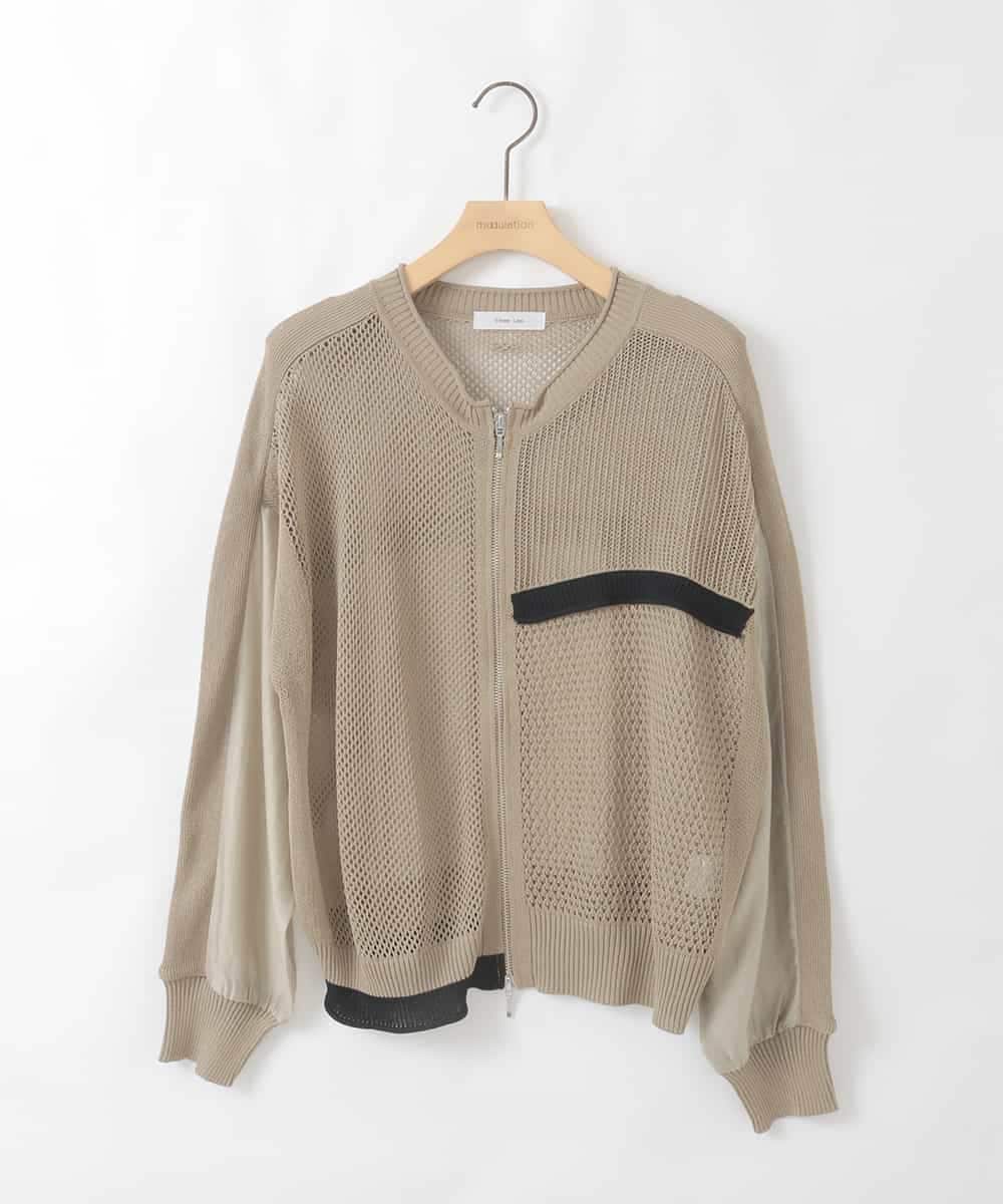 ZMSGE17128 al'aise modulation(アレーズモジュレーション) 配色デザインニットブルゾン ベージュ