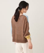 ZMSHE02169 al'aise modulation(アレーズモジュレーション) 【洗える】カラーブロッキングVネックカーディガン ライトブルー