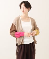 ZMSHE02169 al'aise modulation(アレーズモジュレーション) 【洗える】カラーブロッキングVネックカーディガン ベージュ