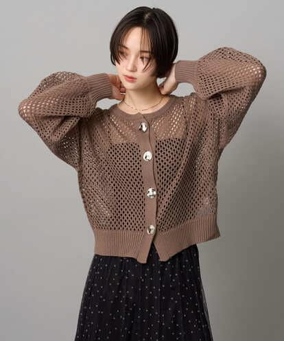 ZMSJE04140 al'aise modulation 【洗える】メタルボタンメッシュニットカーディガン