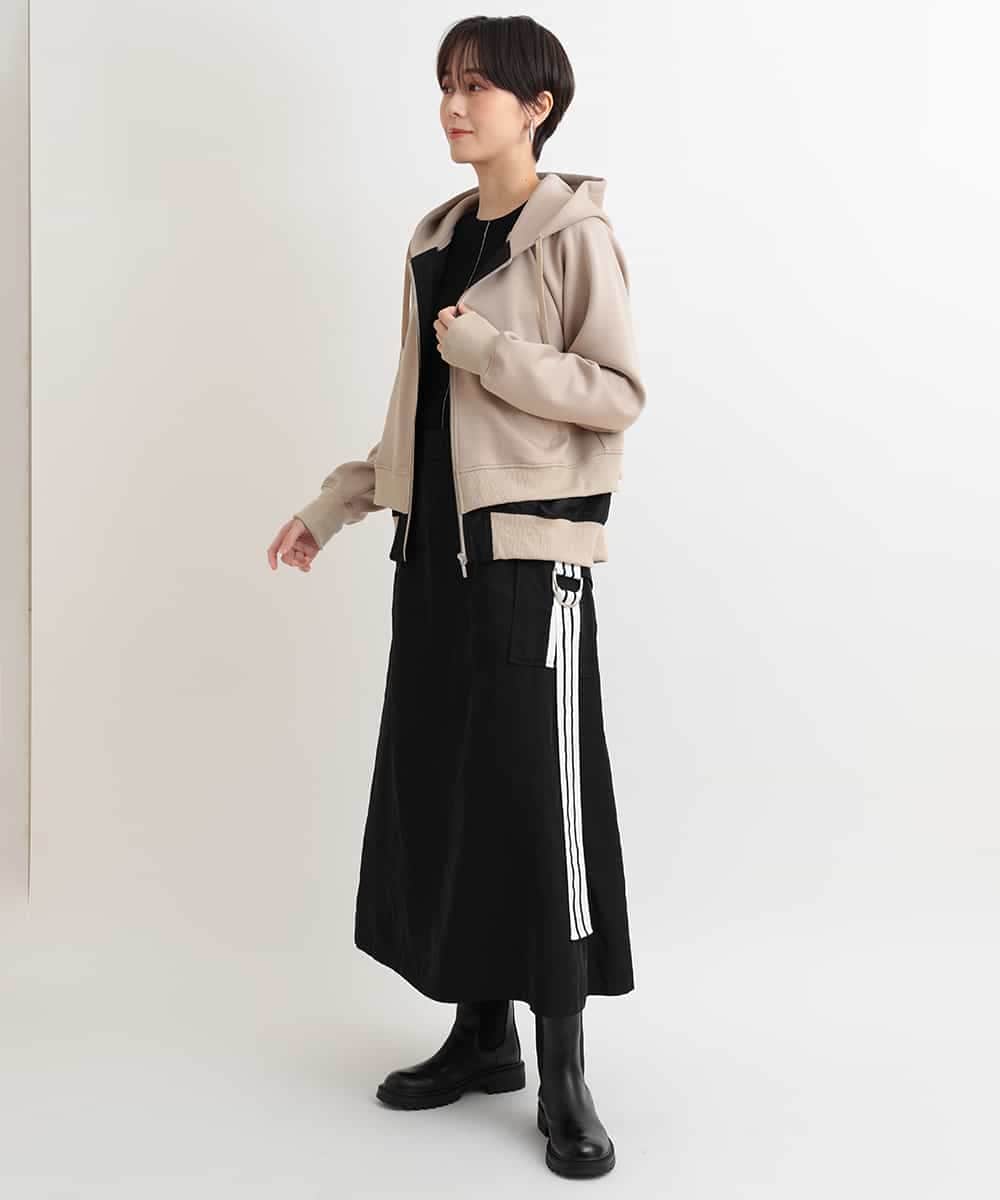 MONiLE】モニーレ エコレザー&タフタボリューム袖パーカーブルゾン ジャケット・アウター