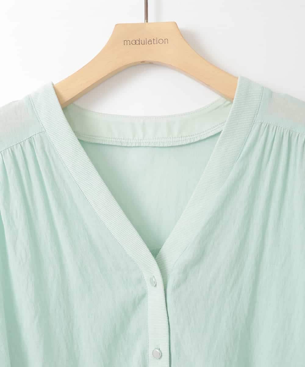 ZMTGE10095 al'aise modulation(アレーズモジュレーション) 【洗える】エアリーシアーリブポイントカーディガン グリーン