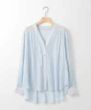 ZMTGE10095 al'aise modulation(アレーズモジュレーション) 【洗える】エアリーシアーリブポイントカーディガン ライトブルー