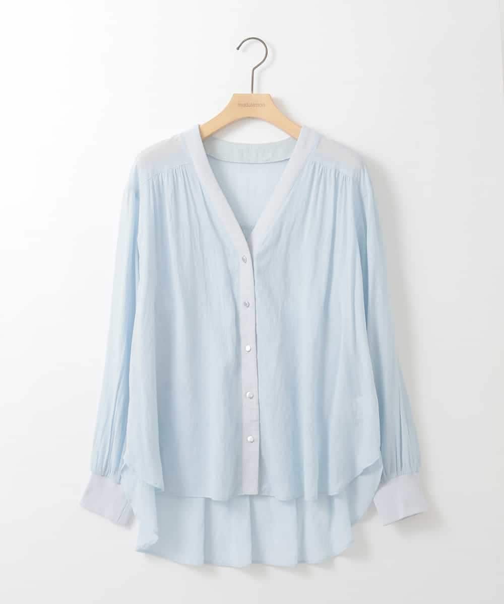 ZMTGE10095 al'aise modulation(アレーズモジュレーション) 【洗える】エアリーシアーリブポイントカーディガン ライトブルー