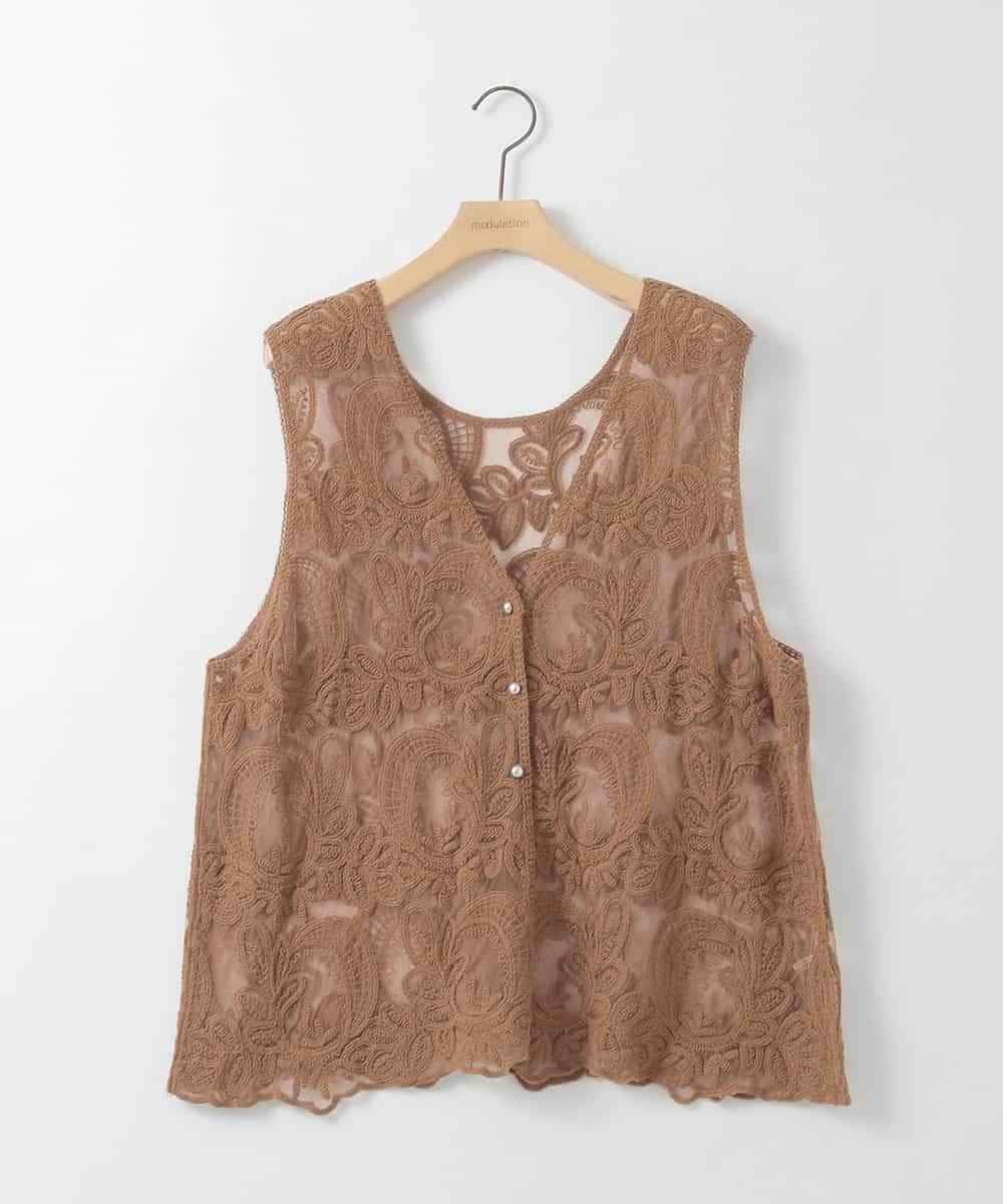 ZMTGE14110 al'aise modulation(アレーズモジュレーション) 【2WAY】レース刺繍ジレ ベージュ