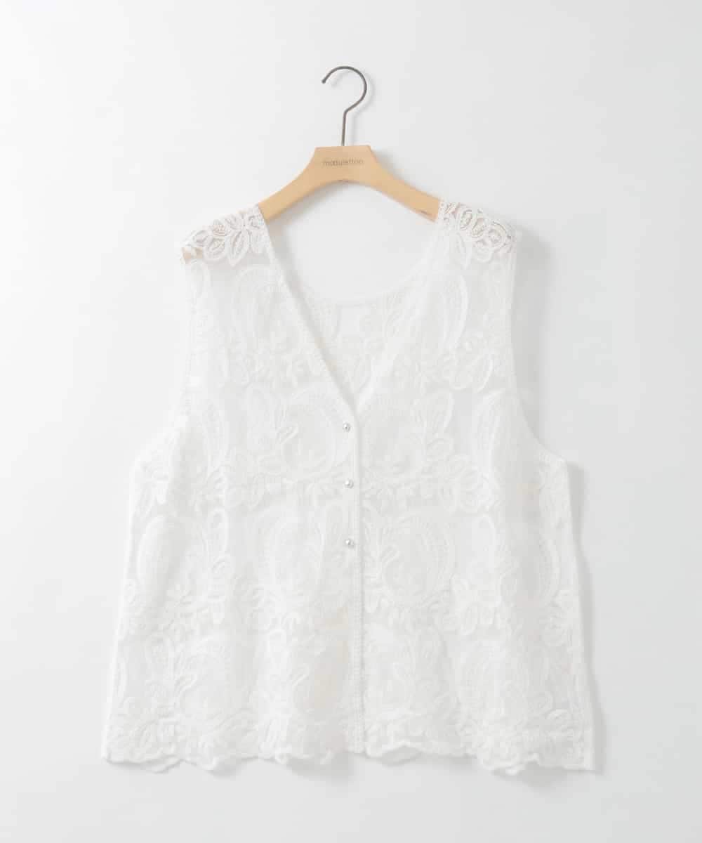 ZMTGE14110 al'aise modulation(アレーズモジュレーション) 【2WAY】レース刺繍ジレ ホワイト