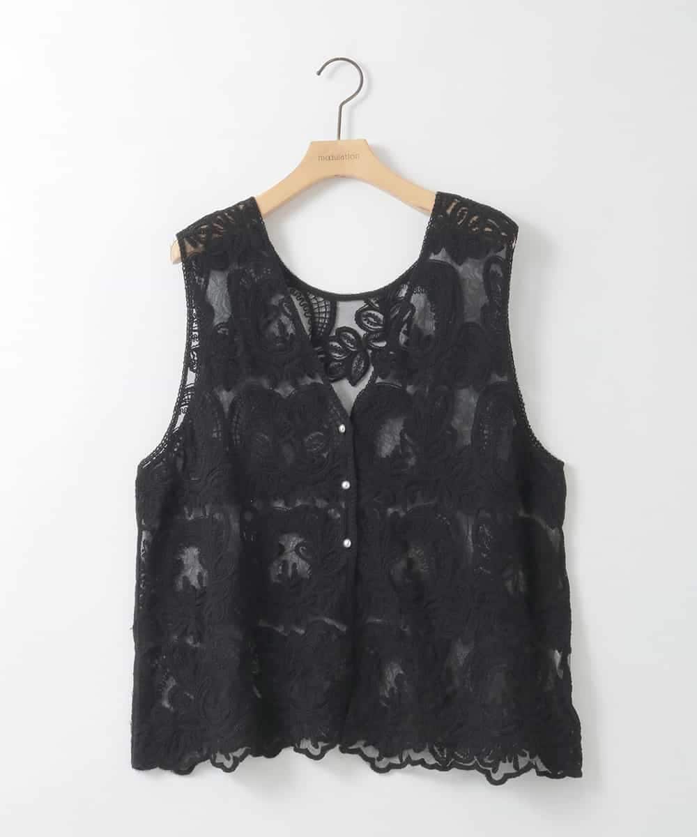 ZMTGE14110 al'aise modulation(アレーズモジュレーション) 【2WAY】レース刺繍ジレ ブラック