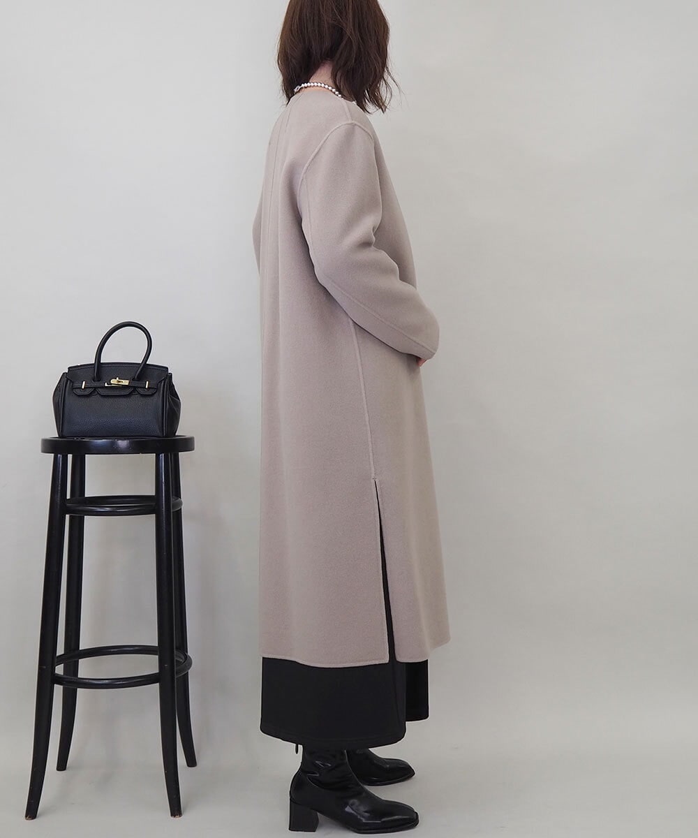 サイドスリットノーカラーロングコート(ノーカラーコート) | al'aise