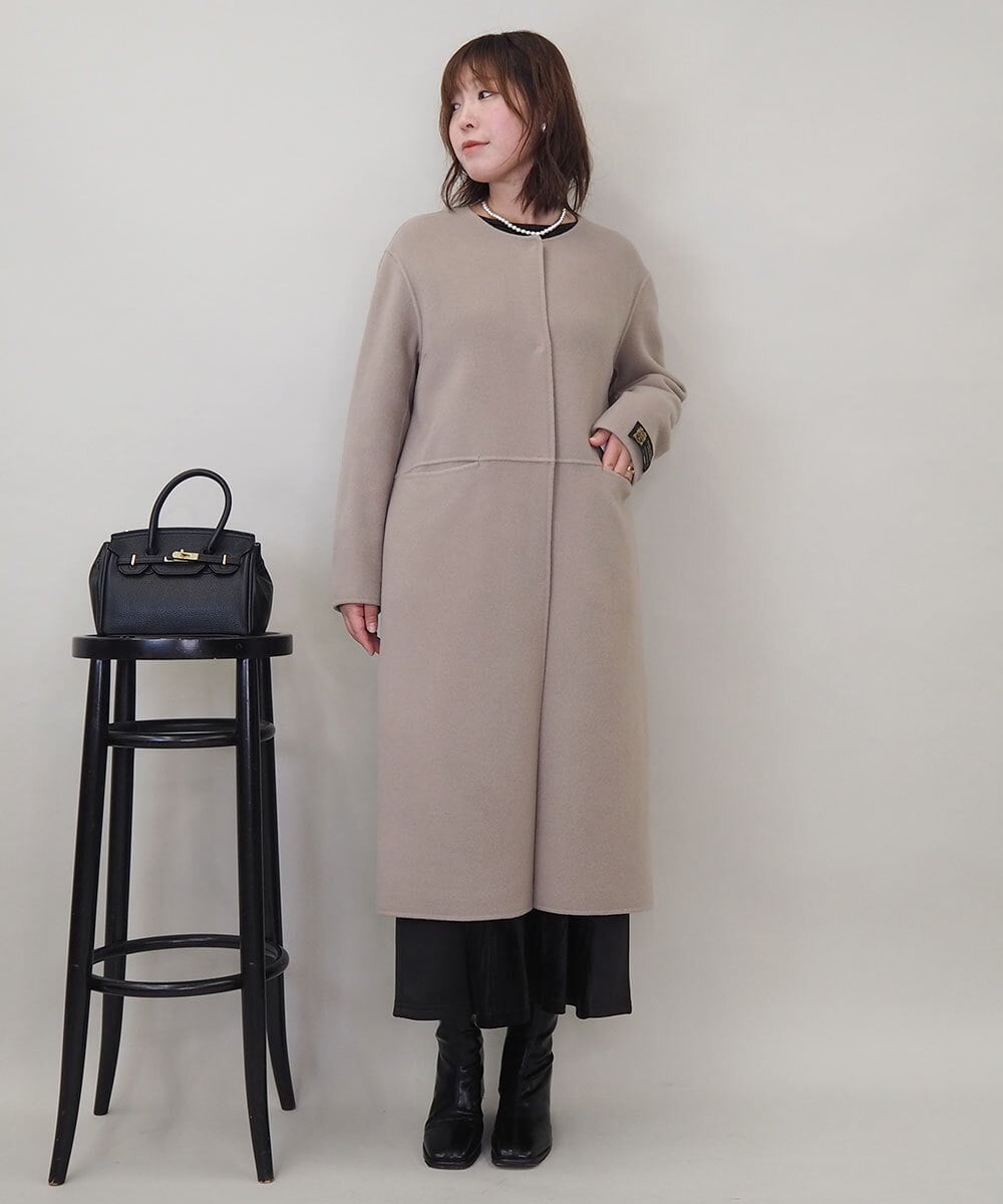 サイドスリットノーカラーロングコート(ノーカラーコート) | al'aise