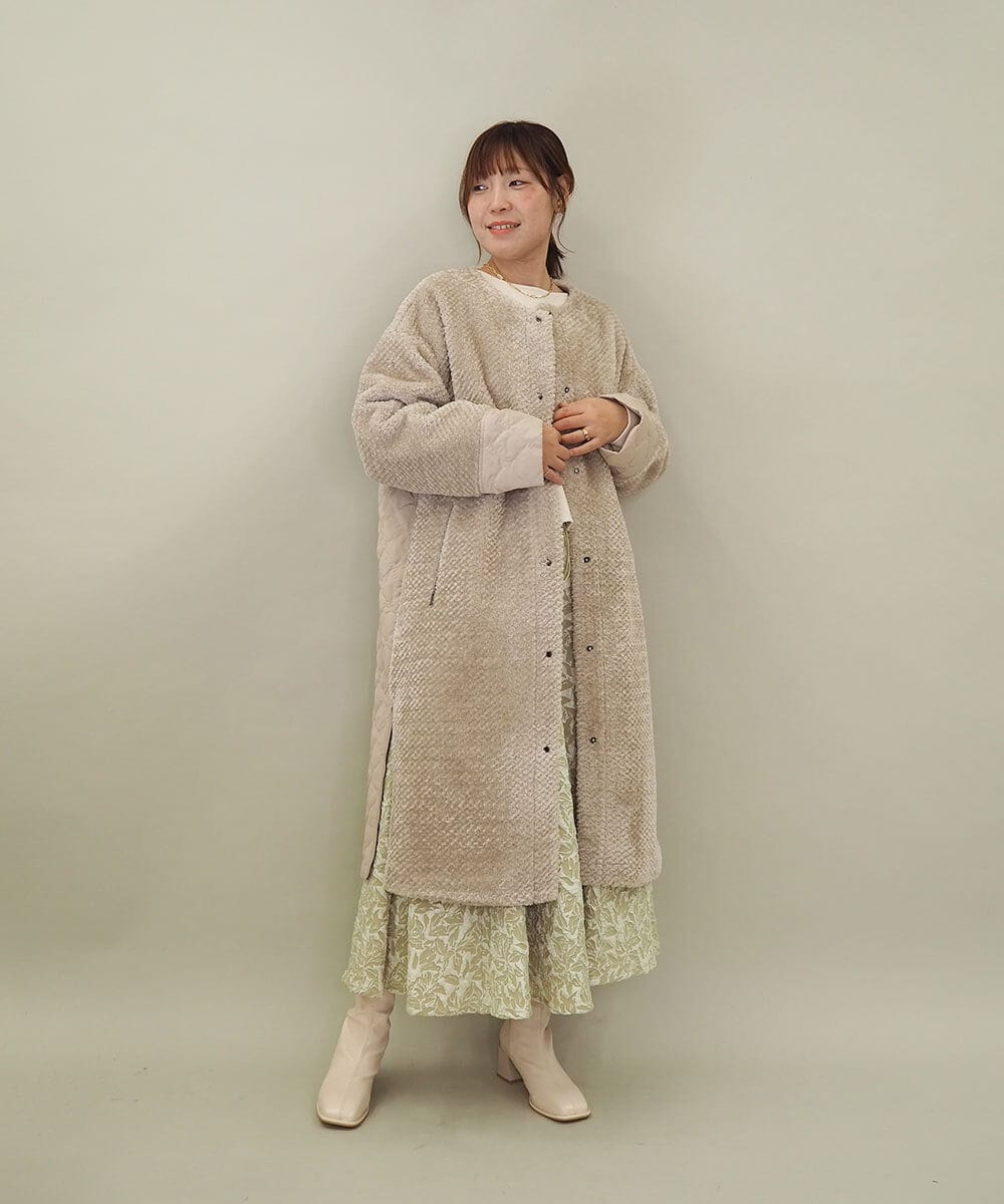 ZMUCE21280 al'aise modulation(アレーズモジュレーション) ファーキルティングフードコート ベージュ