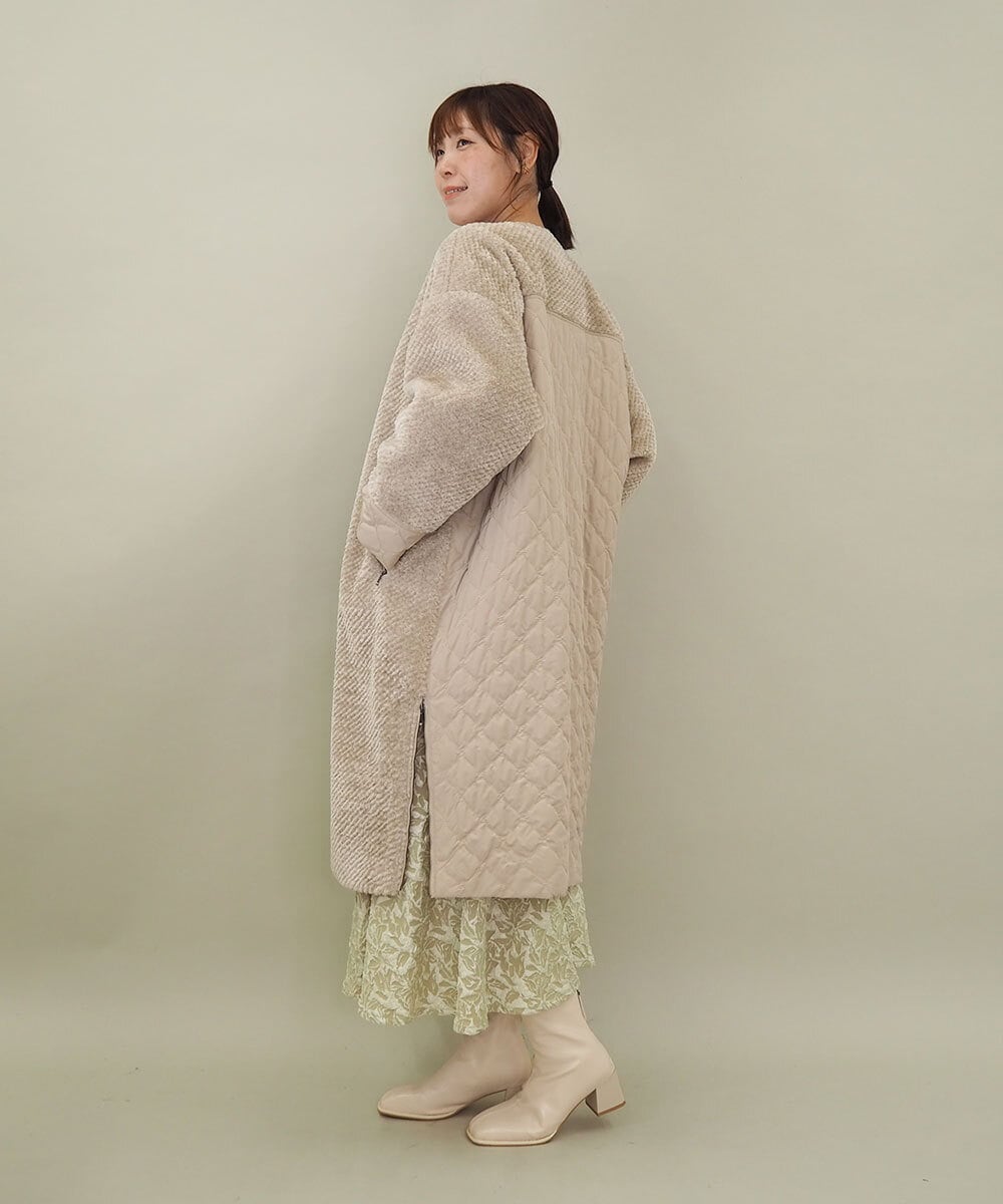 ZMUCE21280 al'aise modulation(アレーズモジュレーション) ファーキルティングフードコート ベージュ