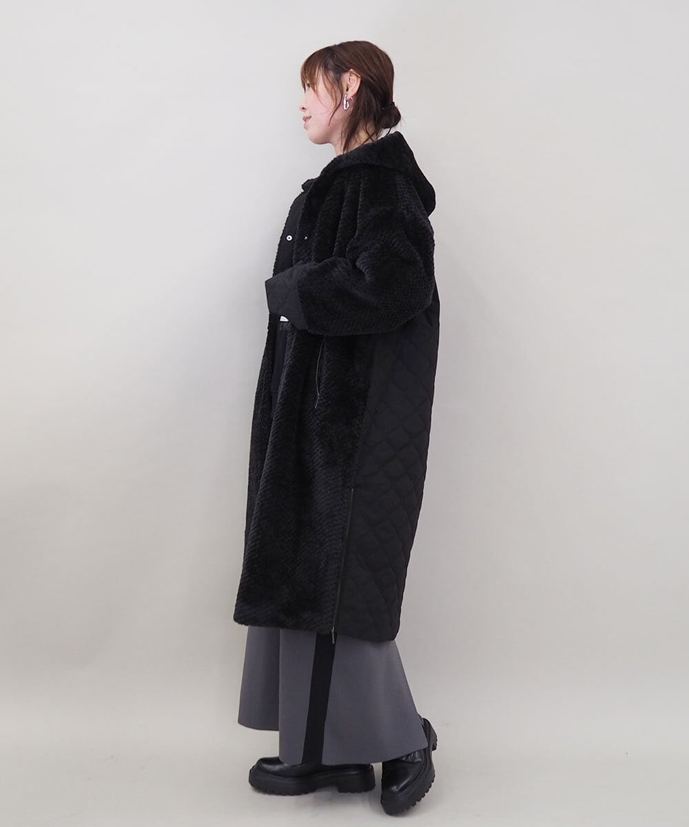 ZMUCE21280 al'aise modulation(アレーズモジュレーション) ファーキルティングフードコート ブラック