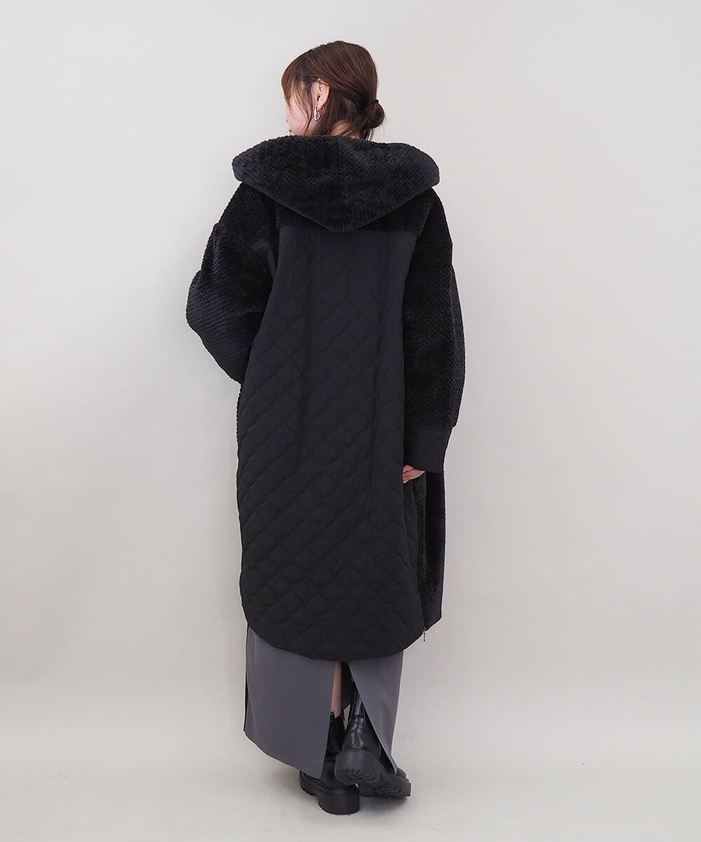 ZMUCE21280 al'aise modulation(アレーズモジュレーション) ファーキルティングフードコート ブラック