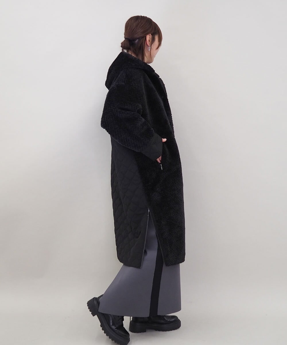 ZMUCE21280 al'aise modulation(アレーズモジュレーション) ファーキルティングフードコート ブラック