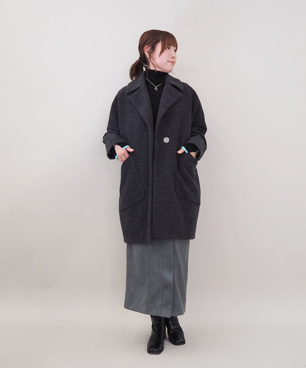 ZMUCE24360 al'aise modulation(アレーズモジュレーション) BIGポケットオーバーシルエットコート ブラック