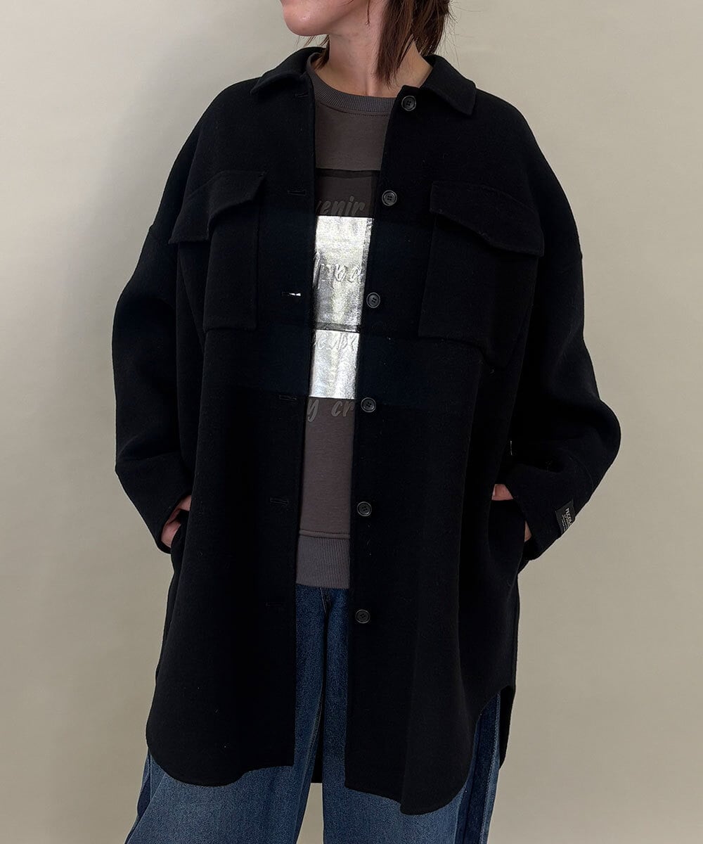 ZMUCE25310 al'aise modulation(アレーズモジュレーション) ウールブレンドシャツコート ブラック