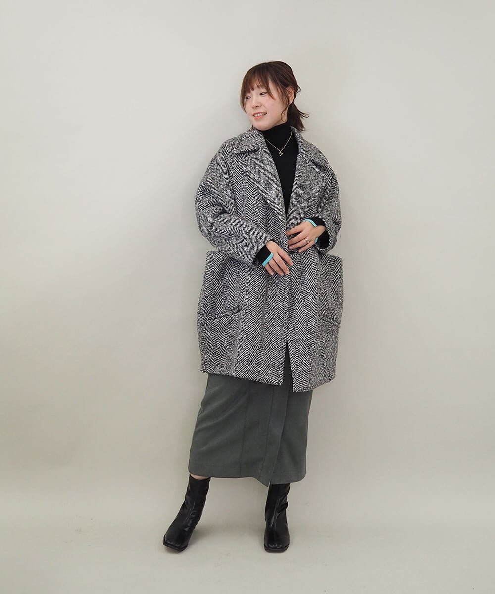 ZMUCE26290 al'aise modulation(アレーズモジュレーション) 裏起毛コクーンシルエットコート ブラック