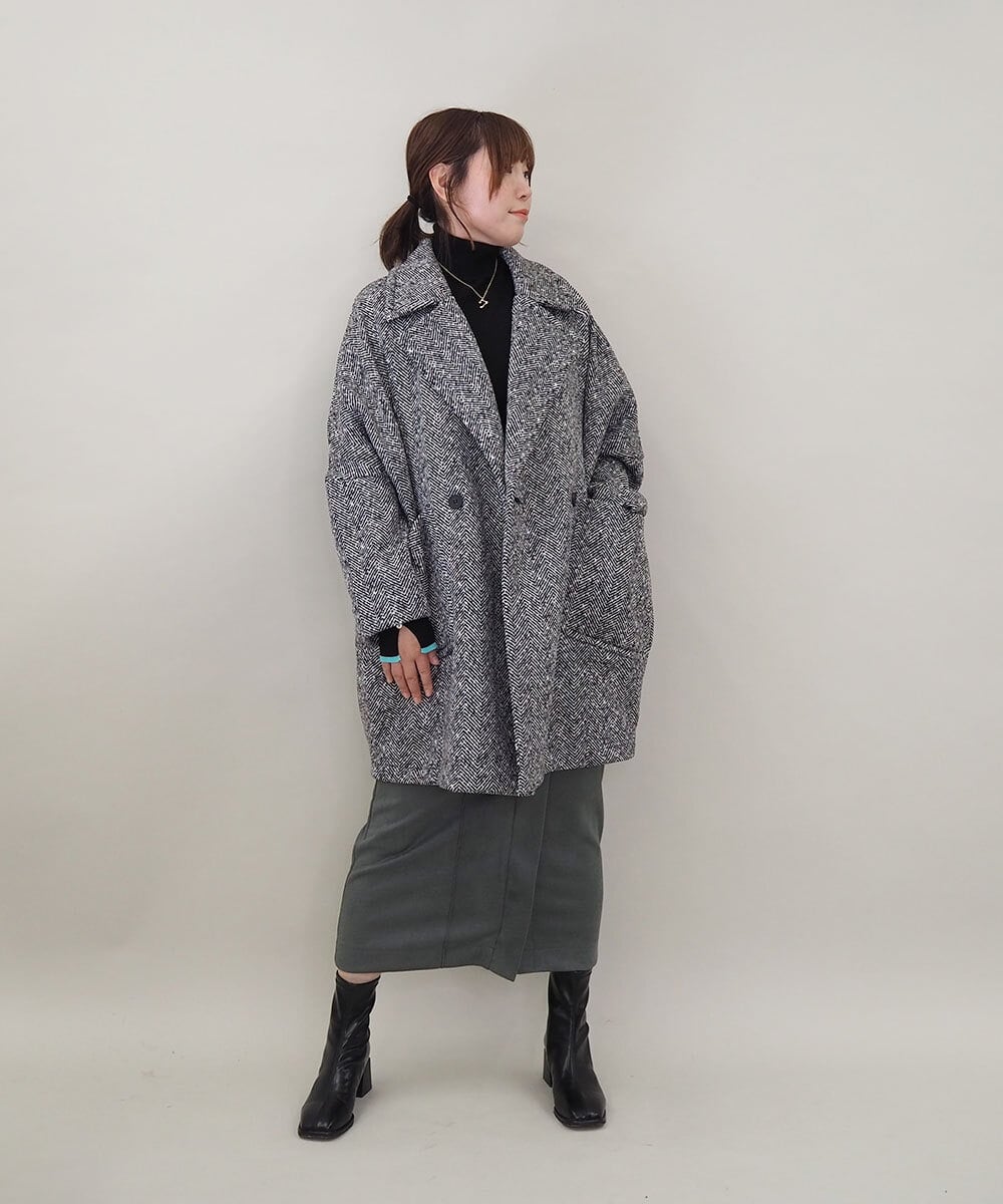 ZMUCE26290 al'aise modulation(アレーズモジュレーション) 裏起毛コクーンシルエットコート ブラック