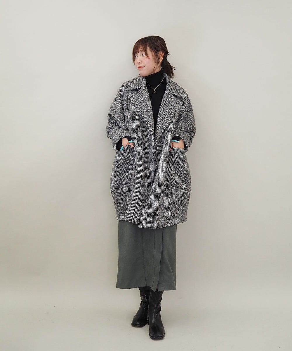 ZMUCE26290 al'aise modulation(アレーズモジュレーション) 裏起毛コクーンシルエットコート ブラック