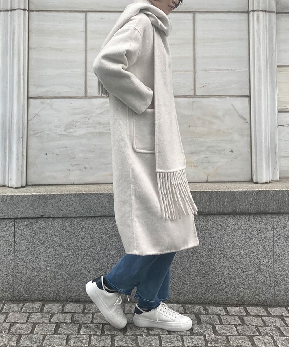 ZMUCW05390 al'aise modulation(アレーズモジュレーション) ストール付きノーカラーウールコート アイボリー