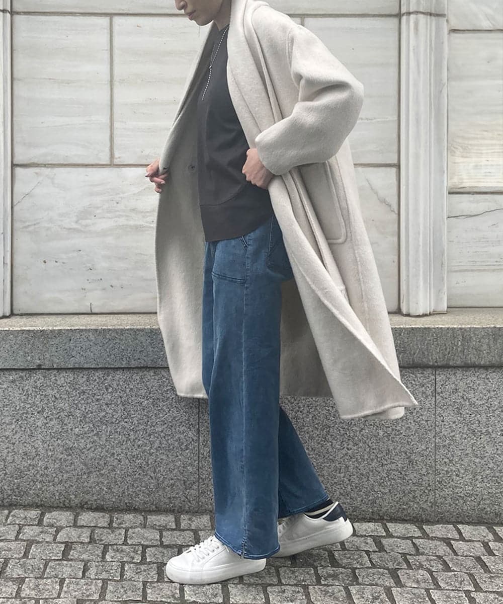 ZMUCW05390 al'aise modulation(アレーズモジュレーション) ストール付きノーカラーウールコート アイボリー