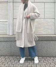 ZMUCW05390 al'aise modulation(アレーズモジュレーション) ストール付きノーカラーウールコート アイボリー