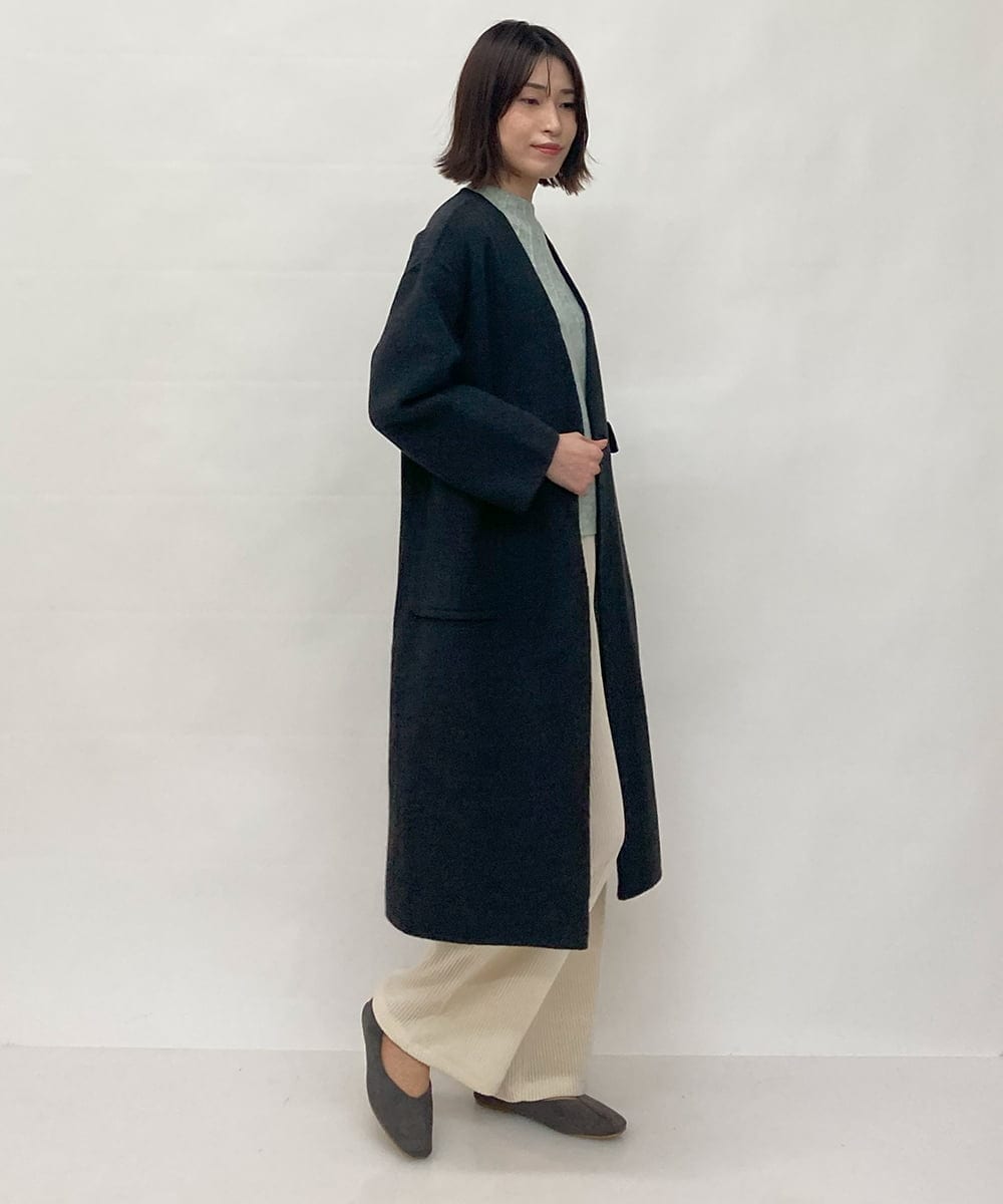 ZMUCW05390 al'aise modulation(アレーズモジュレーション) ストール付きノーカラーウールコート ダークグレー