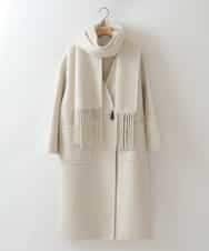 ZMUCW05390 al'aise modulation(アレーズモジュレーション) ストール付きノーカラーウールコート アイボリー