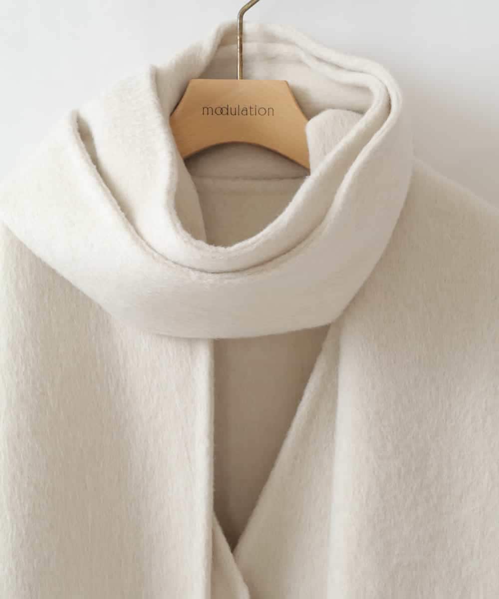 ZMUCW05390 al'aise modulation(アレーズモジュレーション) ストール付きノーカラーウールコート アイボリー