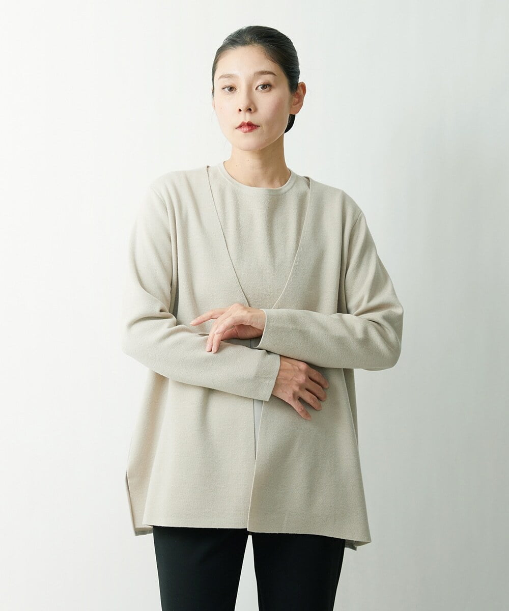 ZZSCS02270 modulation 切替デザインミラノカーディガン ベージュ